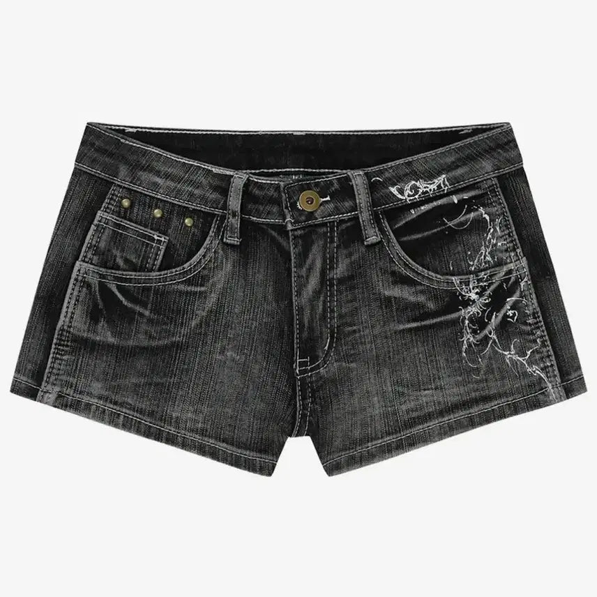 [BUNJANG] GILLAACHIVE Tattooed Graphic Denim Shorts - Grey / 길라아카이브 TATTOOED GRAPHIC DENIM SHORTS_GREY