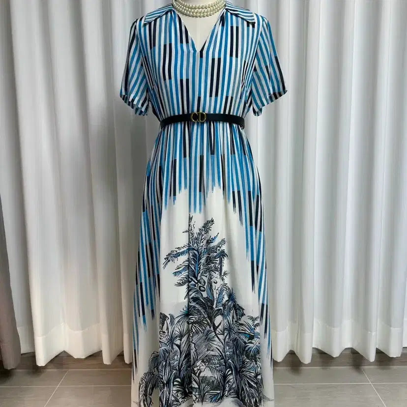 [BUNJANG] Imported Silk Flare Long Dress with Belt Set / (새상품) 수입의류 CD 벨트SET 실키 플레어 롱원피스
