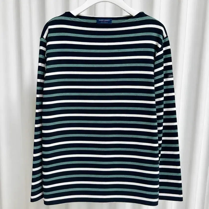[BUNJANG] Saint James Striped Long Sleeve T-Shirt S Deep Sage Green/Black/Ivory / (새상품급) 세인트제임스 스트라이프 여성 긴팔티 S (딥세이지그린,블랙,아이보리)