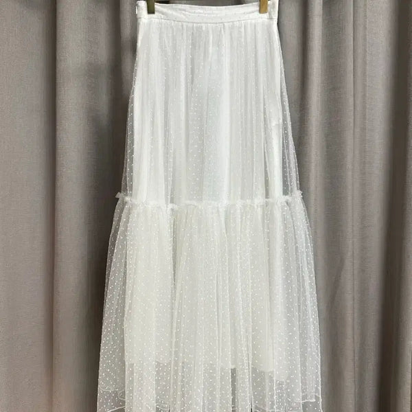 [BUNJANG] CD Dot Tulle Tiered Long Skirt - White (S Size) / (새상품) CD 도트 샤 롱스커트 (S size)