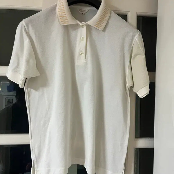 [BUNJANG] Chloé Neck Point Polo Shirt White / 끌로에 넥 포인트 폴로셔츠 화이트(M)
