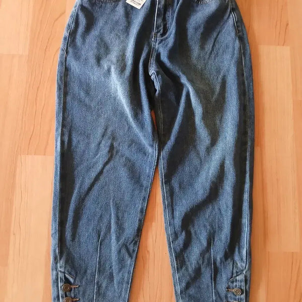 [BUNJANG] Pigment Denim Barrel Pants with Button Detail / 피그먼트 청바지 밑단 단추 포인트    미착용