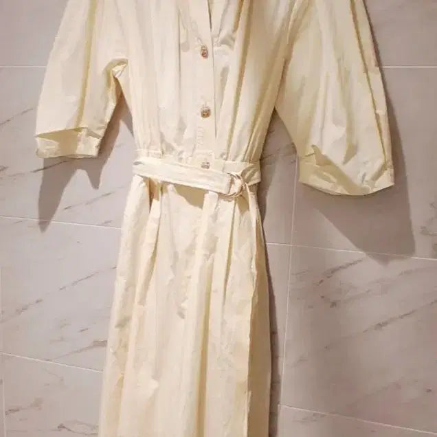 [BUNJANG] Imported Yellow Beige Belted Dress / 수입 옐로우 베이지 벨트 원피스(free)
