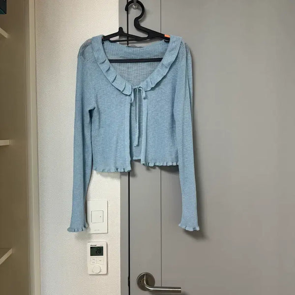 [BUNJANG] 8seconds Frill Ribbon Cardigan Sky M / 에잇세컨즈 프릴 리본 가디건