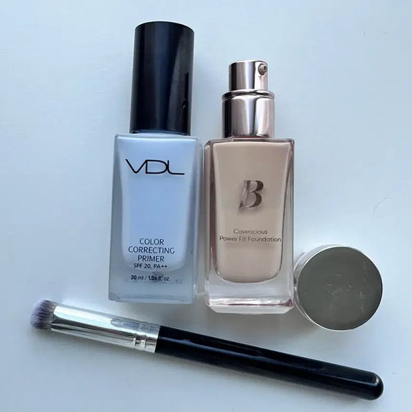 [BUNJANG] VDL Color Correcting Primer, Banila Co. Covericious Power Fit Foundation (20 Cream), Marubitz Concealer (No. 1) + Brush Bundle Set / [3개 일괄] VDL 컬러코렉팅 프라이머,바닐라코 커버리셔스 파워 핏 파운데이션 20크림,마루빌츠 1호+ 브러쉬