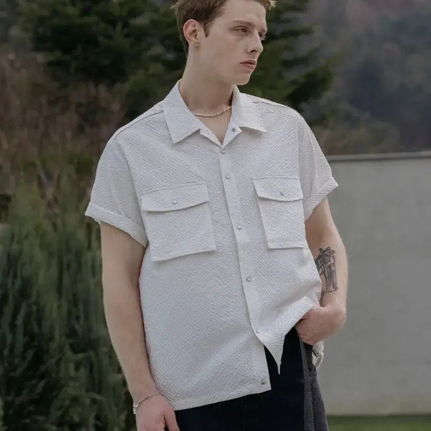 [BUNJANG] Deco Rosso Seersucker Short Sleeve Half Shirt 2 / 새상품) 데꼬로소 시어서커 반팔 하프 셔츠 2