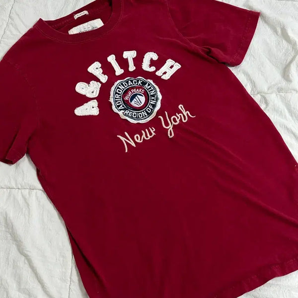 [BUNJANG] Abercrombie & Fitch Embroidered Burgundy Muscle Fit T-Shirt Medium / 아베크롬비 자수 버건디 머슬핏 반팔 미디움