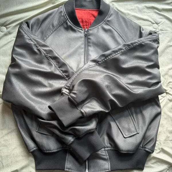 [BUNJANG] Begin202 Vintage Satin Reversible Jumper [Vintage Olive X Red] / 비긴202 - Vintage Satin Reversible Jumper [Vintage Olive X Red]