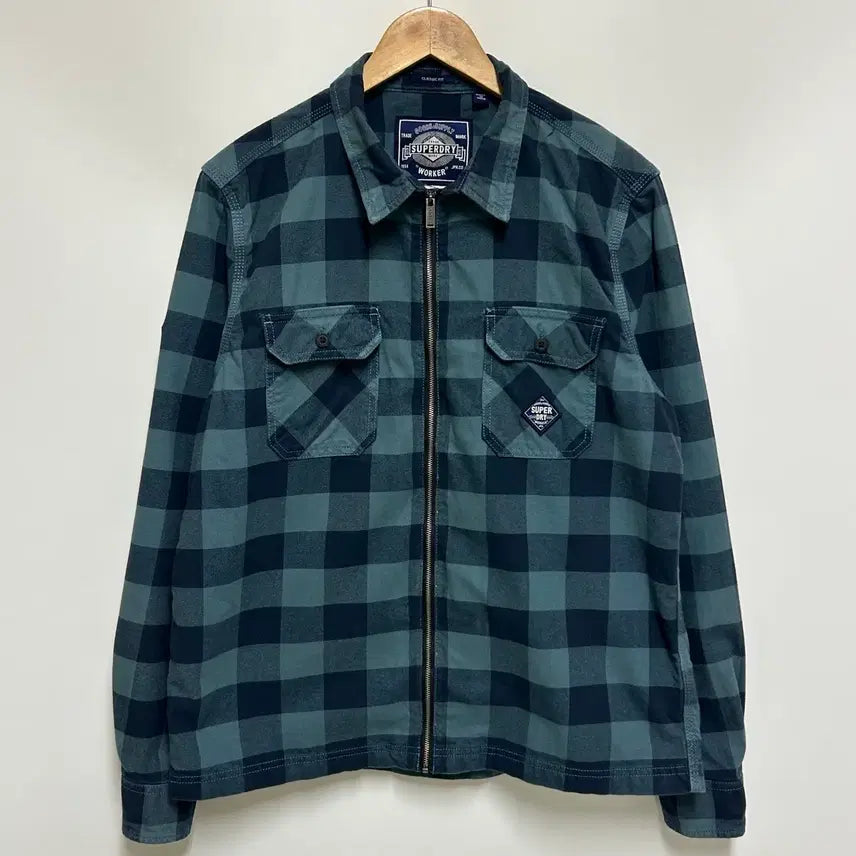 [BUNJANG] Superdry Cotton Worker Zip-Up Shirt Jacket (Blue Check, Men's XL) / [남자-105]Superdry 슈퍼드라이 코튼 워커 셔츠자켓