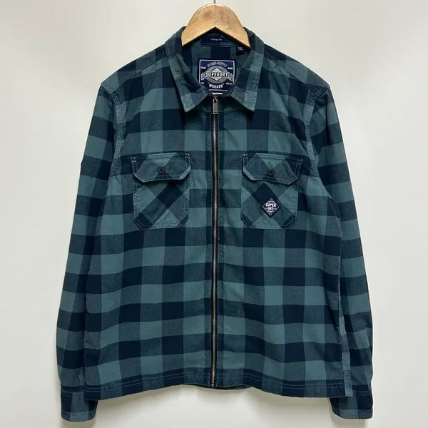 [BUNJANG] Superdry Cotton Worker Zip-Up Shirt Jacket (Blue Check, Men's XL) / [남자-105]Superdry 슈퍼드라이 코튼 워커 셔츠자켓