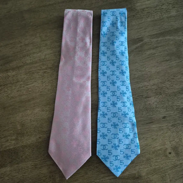 [BUNJANG] Chanel Silk Necktie Set (Pink/Blue) / 샤넬 넥타이 2종 핑크/블루