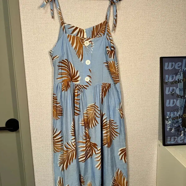 [BUNJANG] Sky Blue Palm Tree Pattern Camisole Dress / 새상품) 하늘색 야자수 패턴 끈나시 원피스