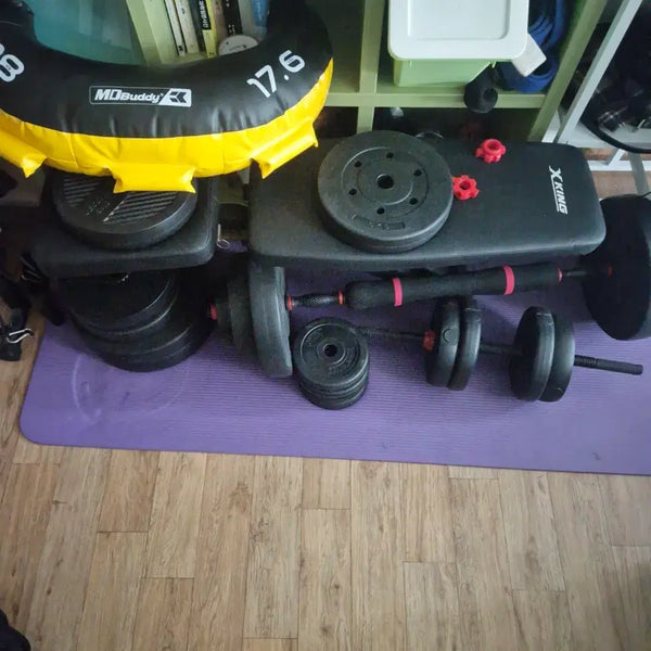 [BUNJANG] Weight Plates, Barbell, Bench, and Bulgarian Bag Set / 헬스용품 일괄 판매