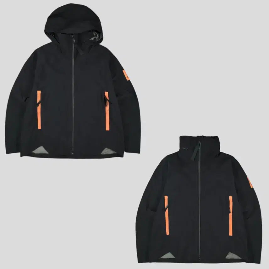 [BUNJANG] Adidas Black Neon Orange Logo 3-Stripes Two-Way Zipper RAIN.RDY MyShelter Hidden Hood Windbreaker L / 아디다스 블랙 네온오렌지 로고 삼선 투웨이지퍼 방수 레인 RDY 마이쉘터 히든후드 바람막이 L