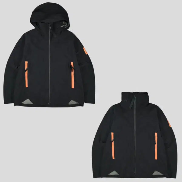 [BUNJANG] Adidas Black Neon Orange Logo 3-Stripes Two-Way Zipper RAIN.RDY MyShelter Hidden Hood Windbreaker L / 아디다스 블랙 네온오렌지 로고 삼선 투웨이지퍼 방수 레인 RDY 마이쉘터 히든후드 바람막이 L
