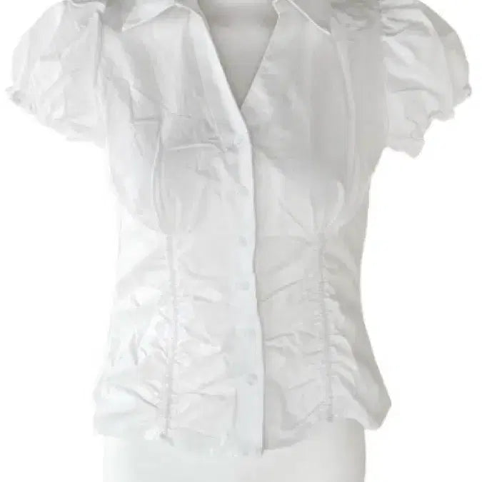 [BUNJANG] Shirring Puff Frill Short Sleeve Shirt Blouse / 셔링 주름 퍼프 프릴 반팔 셔츠 블라우스