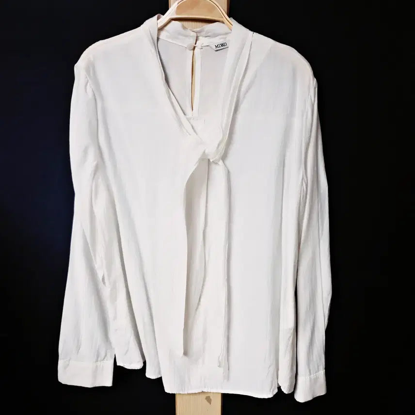 [BUNJANG] MISO White Tie Neck Blouse Size M / 진짜만원 미쏘 얇은블라우스 타이넥 화이트 66
