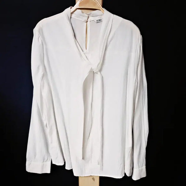 [BUNJANG] MISO White Tie Neck Blouse Size M / 진짜만원 미쏘 얇은블라우스 타이넥 화이트 66