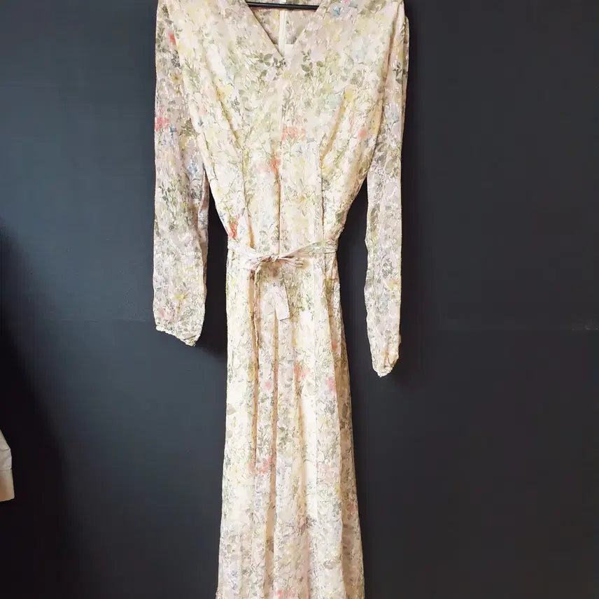 [BUNJANG] Jacquard Chiffon Belted Long Dress - Pink / 진짜만원 자가드쉬폰 벨티드 롱원피스 55 66 핑크