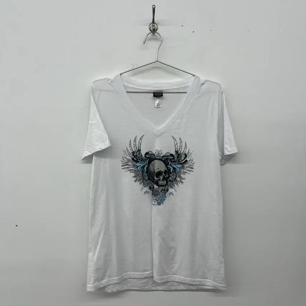 [BUNJANG] Harley-Davidson Vintage T-Shirt Skull White Women's XL / 할리데이비슨 빈티지 반팔 티셔츠 화이트 스컬 여성XL