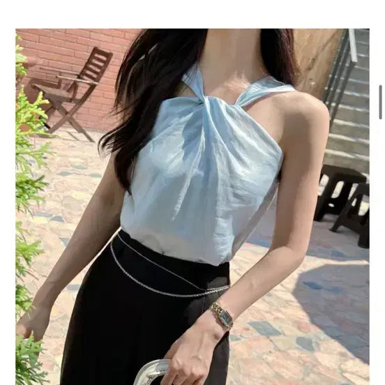 [BUNJANG] Postmonition Silky Twist Blouse (Blue) / 포스트모니션  실키꼬임블라우스(블루)