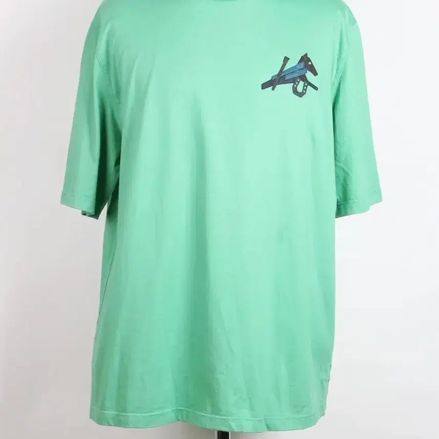 [BUNJANG] Hermes Horse Leather Patch Short Sleeve T-Shirt Mint Green L (100) / 에르메스 홀스 레더 패치 반팔 티셔츠 민트그린 L(100)