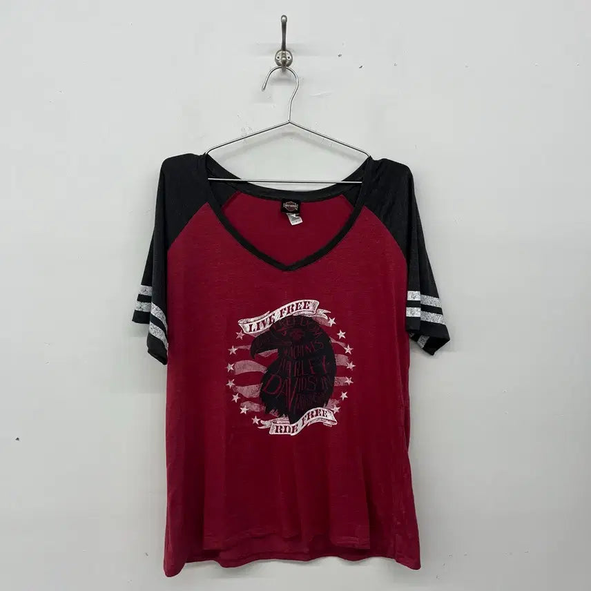 [BUNJANG] Harley-Davidson Vintage Eagle Logo Raglan T-Shirt Women's XL / 할리데이비슨 빈티지 독수리 로고 래글런 티셔츠 여성XL