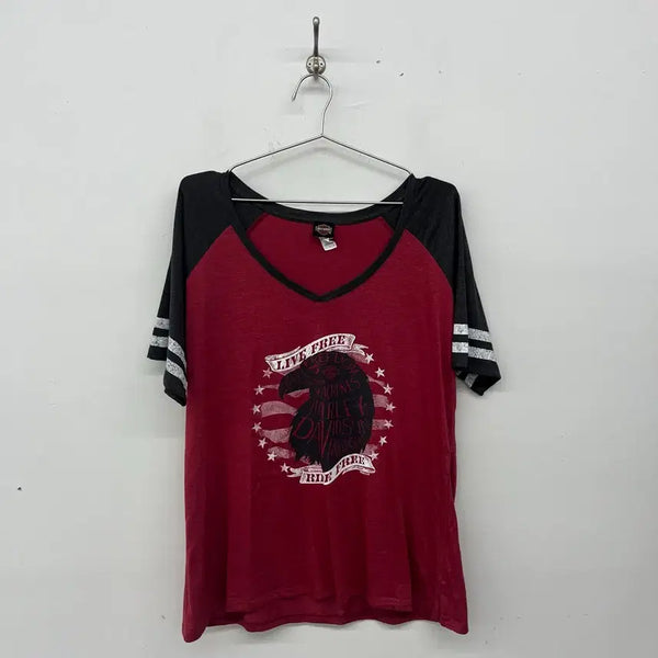 [BUNJANG] Harley-Davidson Vintage Eagle Logo Raglan T-Shirt Women's XL / 할리데이비슨 빈티지 독수리 로고 래글런 티셔츠 여성XL