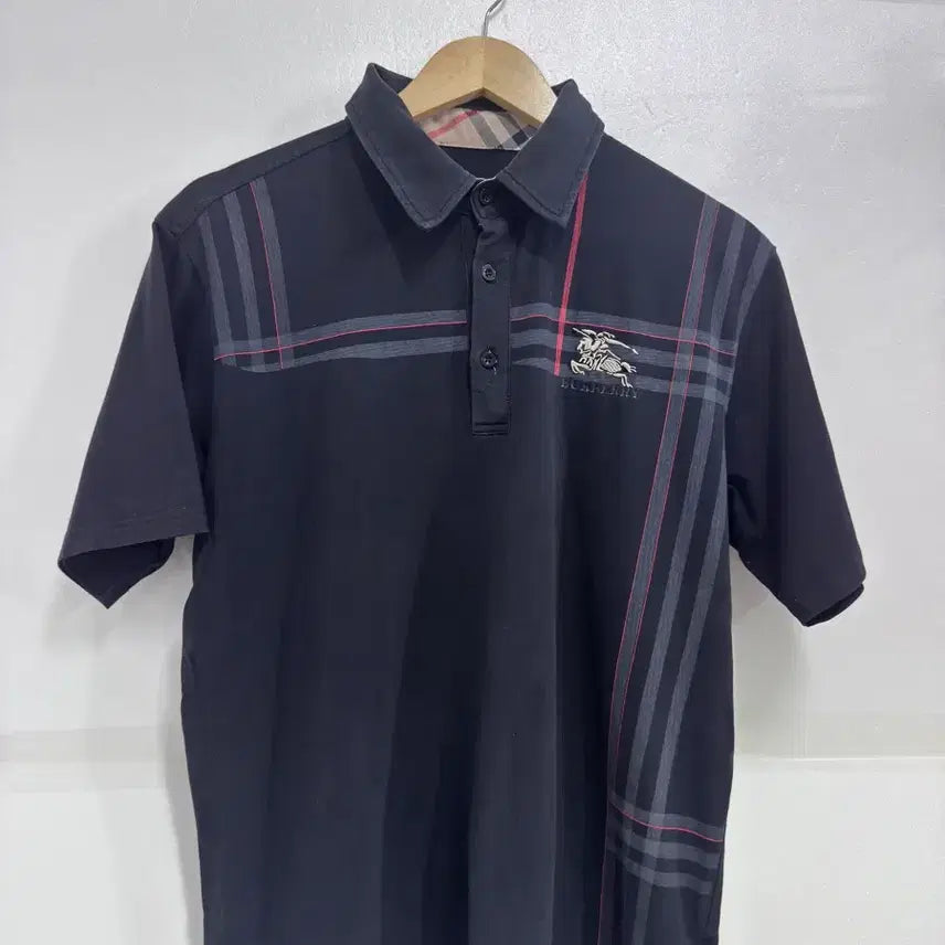 [BUNJANG] Burberry Check Short Sleeve Polo Shirt Black / 버버리 체크 반팔 카라티 블랙