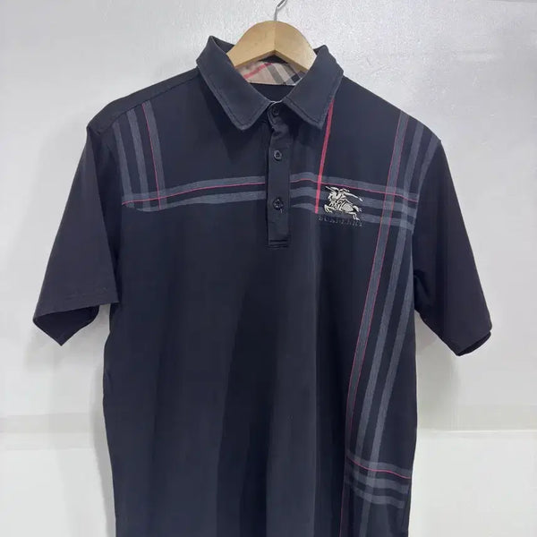 [BUNJANG] Burberry Check Short Sleeve Polo Shirt Black / 버버리 체크 반팔 카라티 블랙