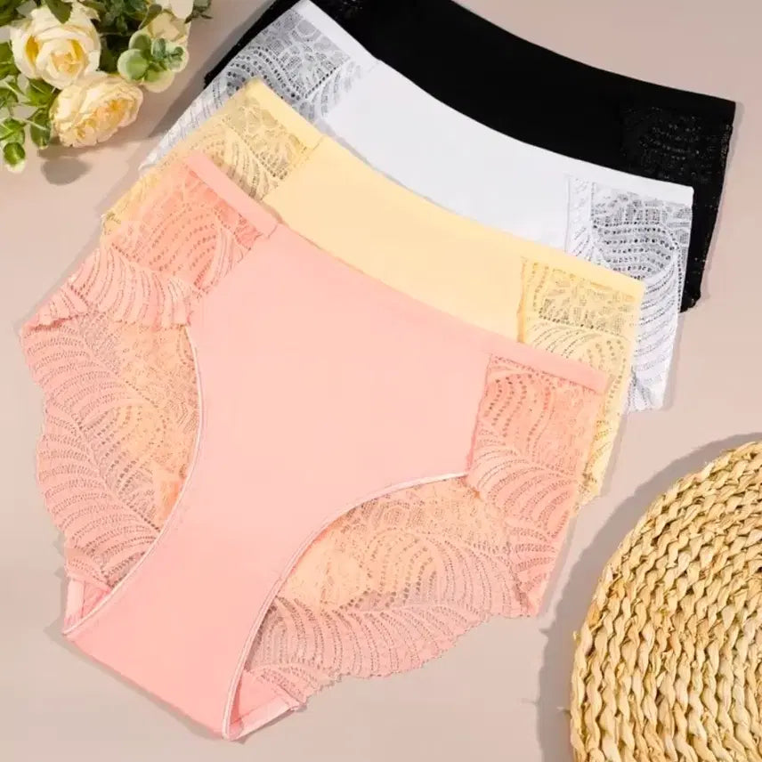 [BUNJANG] Women's Panty Set (4-Pack) - Black, White, Light Yellow, Pink - Size 77 / 4개 세트 여성 팬티 4종 (블랙/화이트/연노랑/핑크),77사이즈