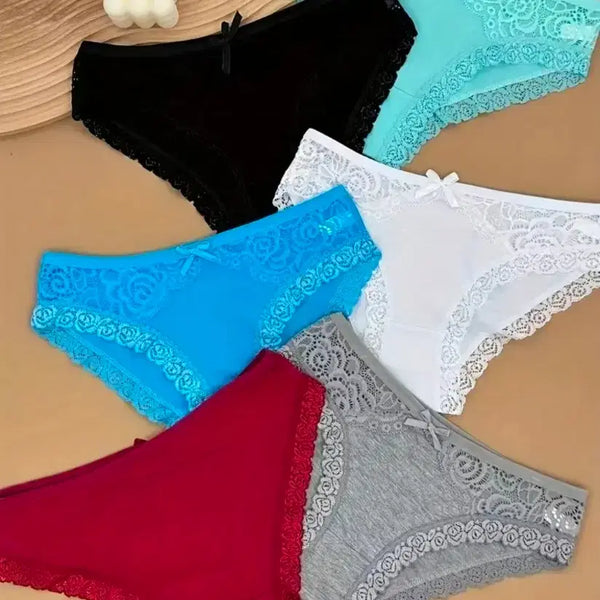 [BUNJANG] Women's Lace Panties Set (6-Piece), Size 66 / 여성 속옷 팬티 홑겹 레이스 혼합색상,66사이즈.6종