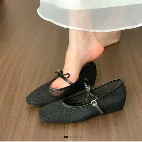 [BUNJANG] Polka Dot Mary Jane Flat Shoes - Black / 도트 패턴 메리제인 플랫슈즈 블랙