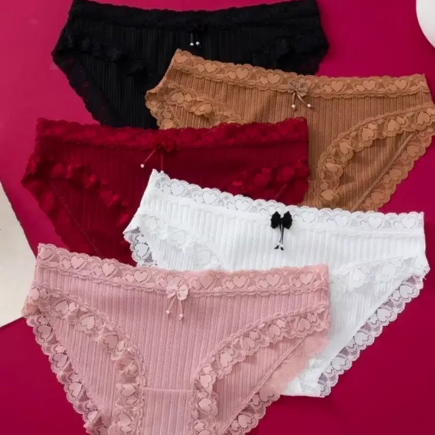 [BUNJANG] Women's 5-Piece Panty Set (Pink/White/Black/Burgundy/Camel), Size 77 / 여성 속옷 팬티 5종 세트 핑크/화이트/블랙/버건디/카멜,77사이즈