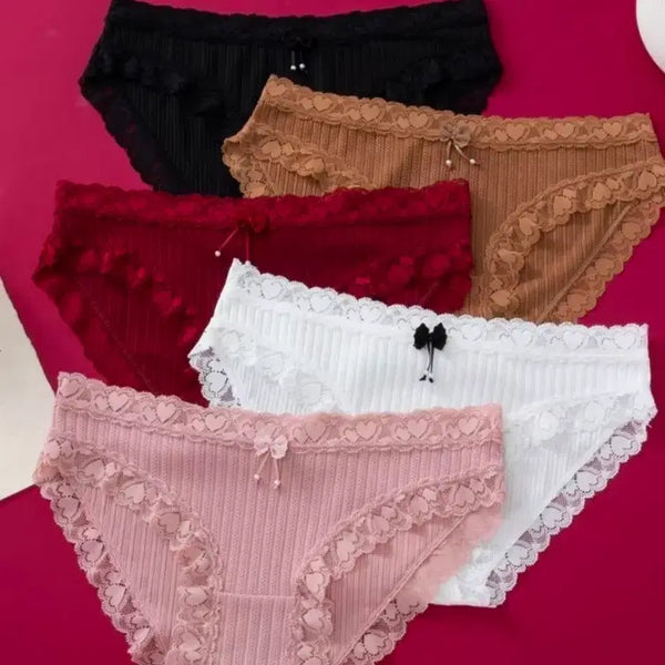[BUNJANG] Women's 5-Piece Panty Set (Pink/White/Black/Burgundy/Camel), Size 77 / 여성 속옷 팬티 5종 세트 핑크/화이트/블랙/버건디/카멜,77사이즈