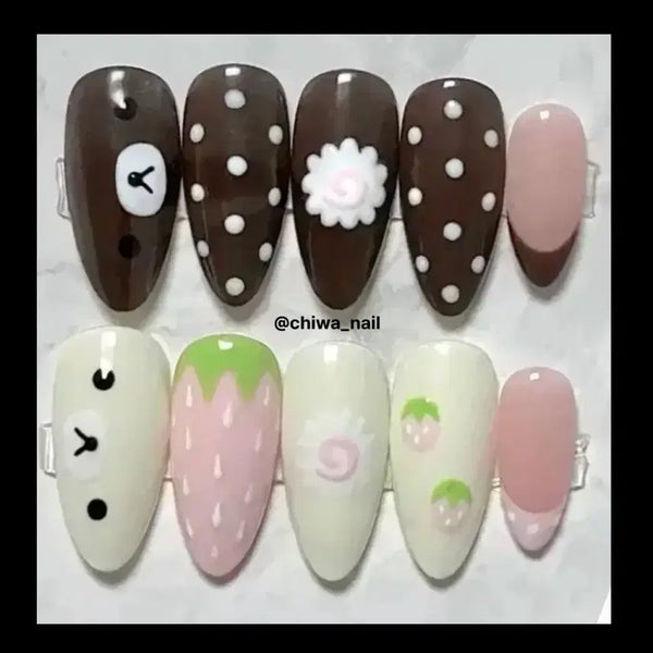 [BUNJANG] Custom Rilakkuma Dot Naruto Maki Handmade Nail Tips / 주문제작 리락쿠마 도트 나루토마키 수제네일팁
