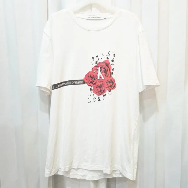 [BUNJANG] Calvin Klein Jeans Rose Graphic Cotton Short Sleeve T-Shirt / L 캘빈클라인 진 로즈 그래픽 코튼 반팔 티셔츠 C658