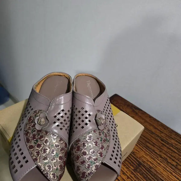 [BUNJANG] Leather Beige Cushion Slippers / 가죽 진베이지 큐션 슬리퍼~~새상품