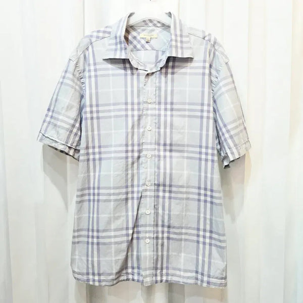 [BUNJANG] Burberry London Light Blue Tone Check Cotton Short Sleeve Shirt XL / XL 버버리 런던 라이트 블루 톤 체크 코튼 반팔 셔츠 C659