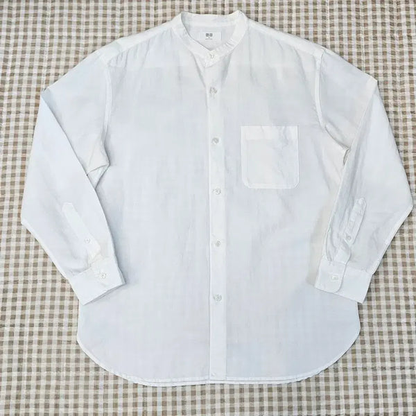 [BUNJANG] Uniqlo Linen Mandarin Collar Long Sleeve Shirt Men's 100 / 유니클로 차이나넥 린넨 긴소매 셔츠 남자100