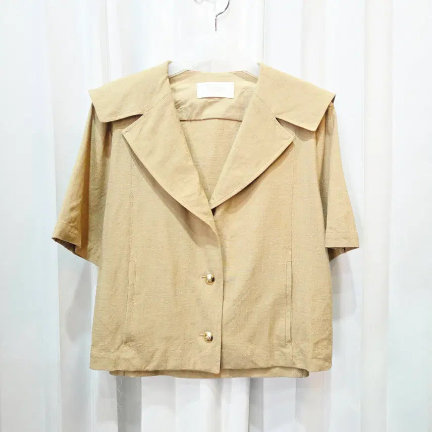 [BUNJANG] SJSJ Sailor Collar Short-Sleeve Jacket Beige / 23s 한섬 SJSJ 세일러 카라 베이지 레이온 혼방 반팔 자켓 C660
