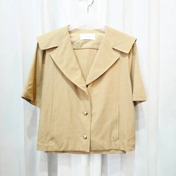 [BUNJANG] SJSJ Sailor Collar Short-Sleeve Jacket Beige / 23s 한섬 SJSJ 세일러 카라 베이지 레이온 혼방 반팔 자켓 C660