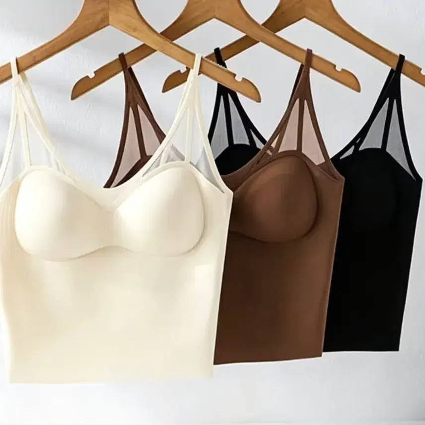 [BUNJANG] 3-Pack Built-in Bra Tank Top (Beige, Brown, Black) - Size 88 / 민소매 브라탑 / 끈나시 / 캡 내장 / 3종,88사이즈