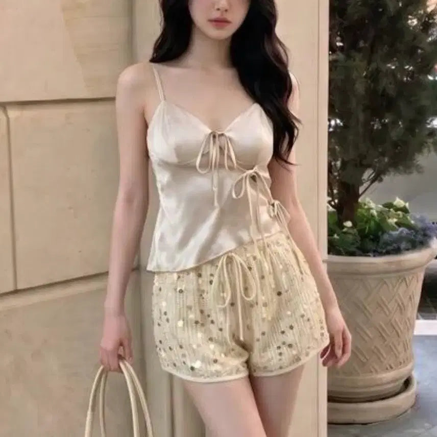 [BUNJANG] Peach Beige Silk Slip Top / 여름 복숭아 베이지 실크 슬립탑
