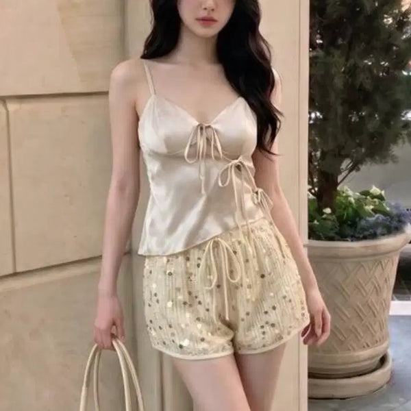 [BUNJANG] Peach Beige Silk Slip Top / 여름 복숭아 베이지 실크 슬립탑