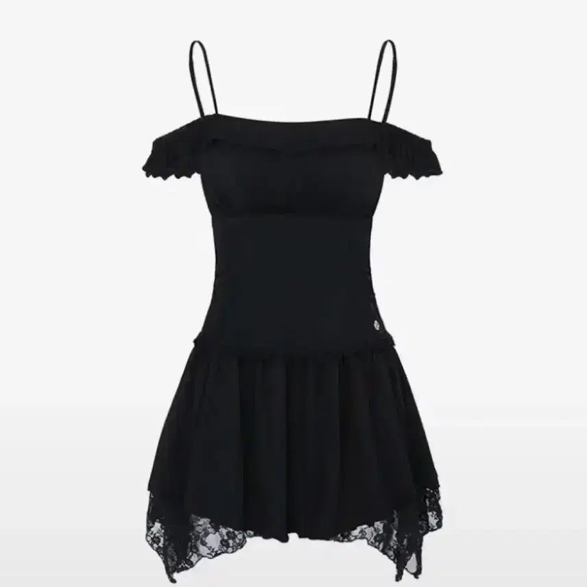 [BUNJANG] Pain Or Pleasure Off-Shoulder Petal Ruffle Dress / 페인오어플레져 오프숄더 페탈 러플 드레스 프릴 레이스 원피스 블랙