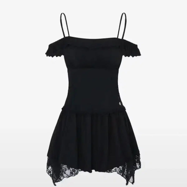 [BUNJANG] Pain Or Pleasure Off-Shoulder Petal Ruffle Dress / 페인오어플레져 오프숄더 페탈 러플 드레스 프릴 레이스 원피스 블랙