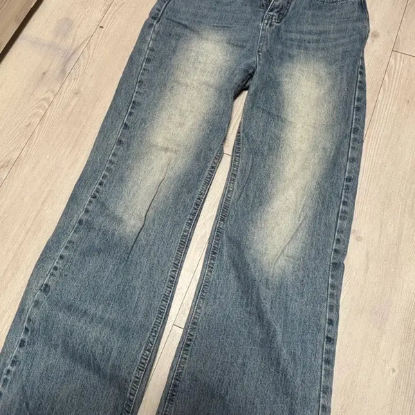 [BUNJANG] Mid-Wash Wide Leg Denim Pants (Size S) / 중청 와이드 데님 팬츠 S사이즈