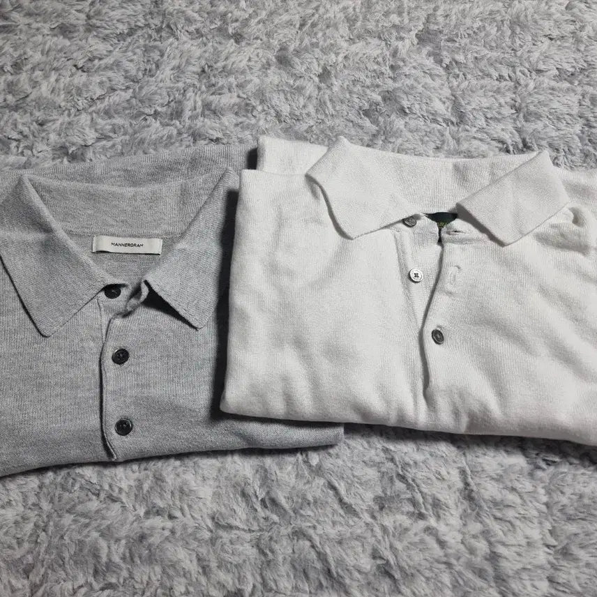 [BUNJANG] Mannergram Color Block Short Sleeve Knit White/Gray M / 매너그램 카라 반팔 니트 화이트/그레이 m