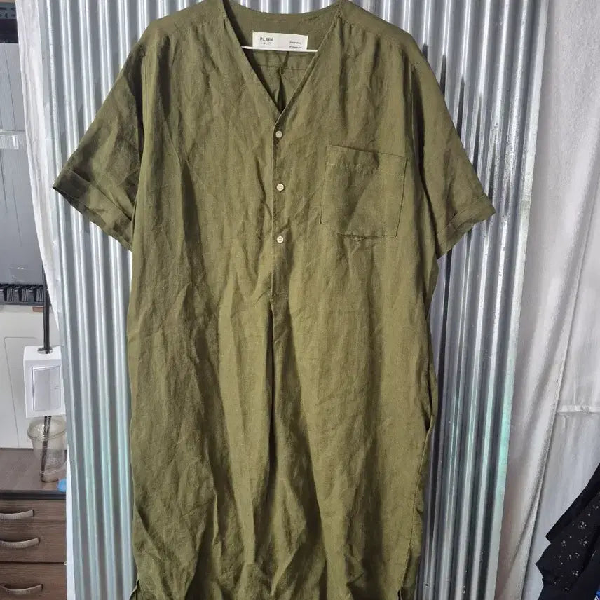 [BUNJANG] F Plain Women's Short Sleeve Shirt Dress Khaki / F 플레인 여성 반팔 셔츠 원피스 카키